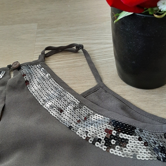 Grey Chiffon Top With Sequins - Picture 7 of 9